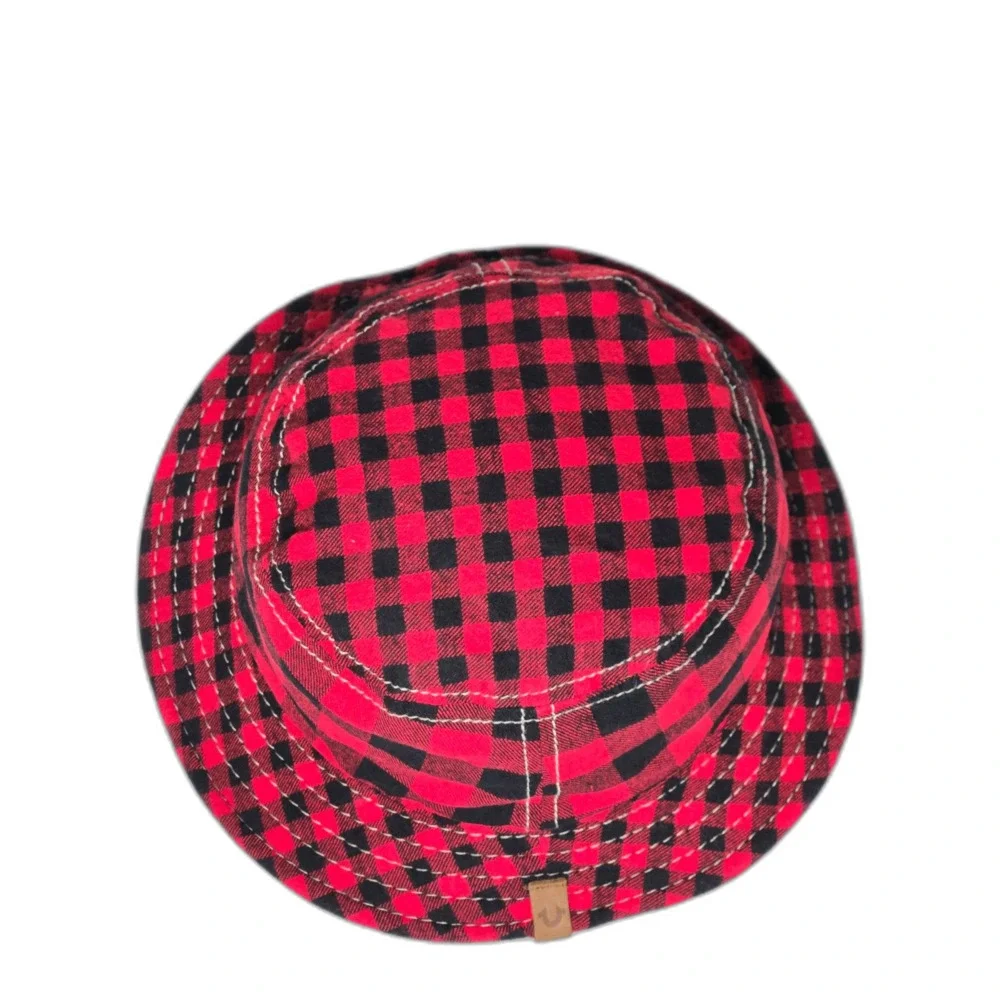 True Religion Buffalo Plaid Reversible Bucket Hat | Unisex OSFM | Red Black